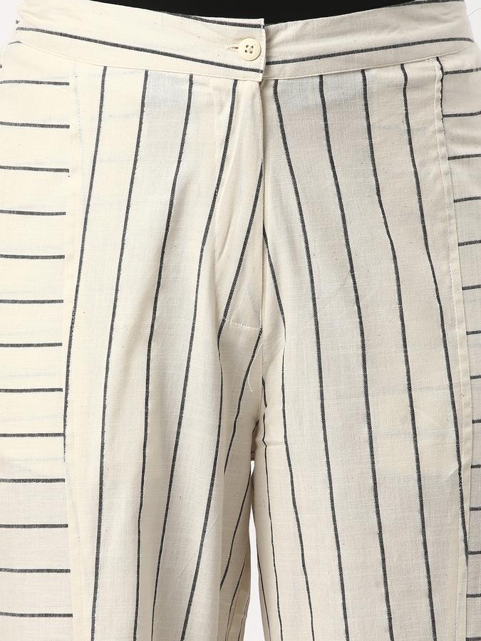 Women Cotton Wide Leg Elasticated Waist Striped Trousers