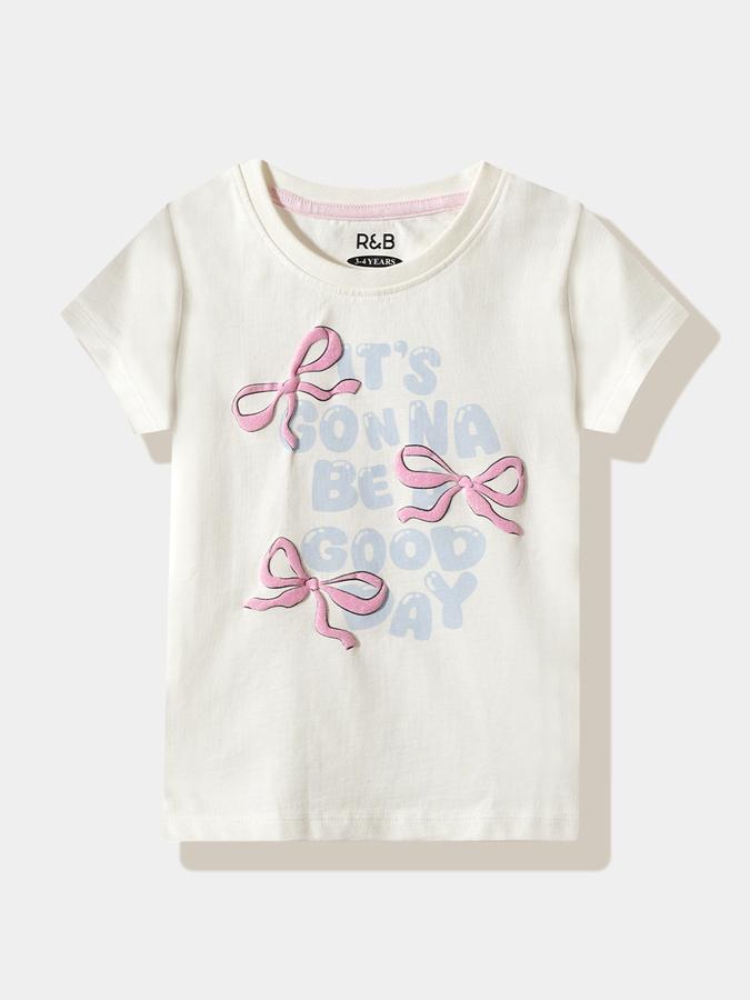 Girls Cotton Regular Fit Crew Neck Graphic T-shirt