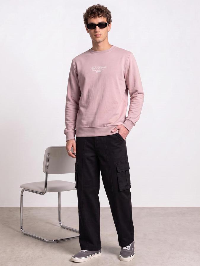 R&B Men Pink Typography Print Round Neck Long Sleeves Sweatshirt