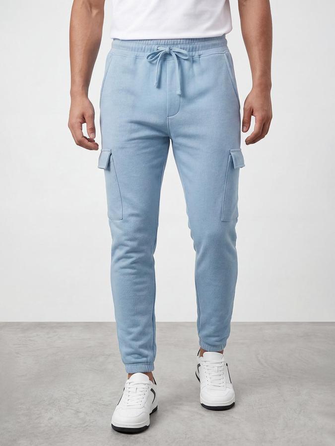 R&B Men Blue Slim Fit Solid Track Pants 