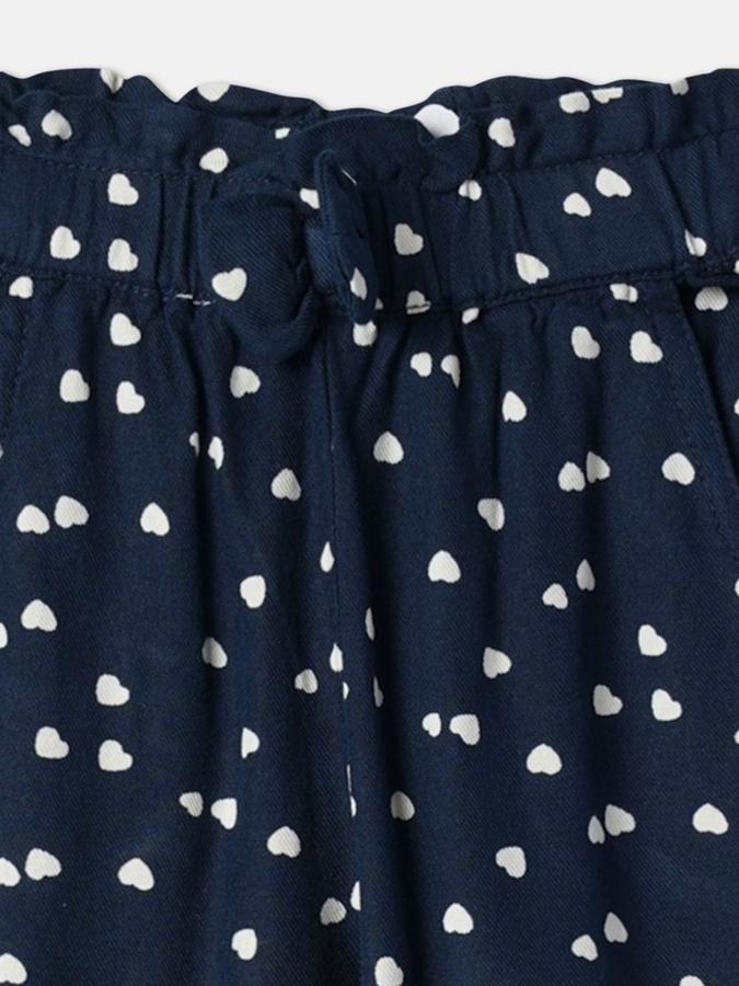 Girls Cotton Relaxed Fit Drawstring Waist Printed Trousers