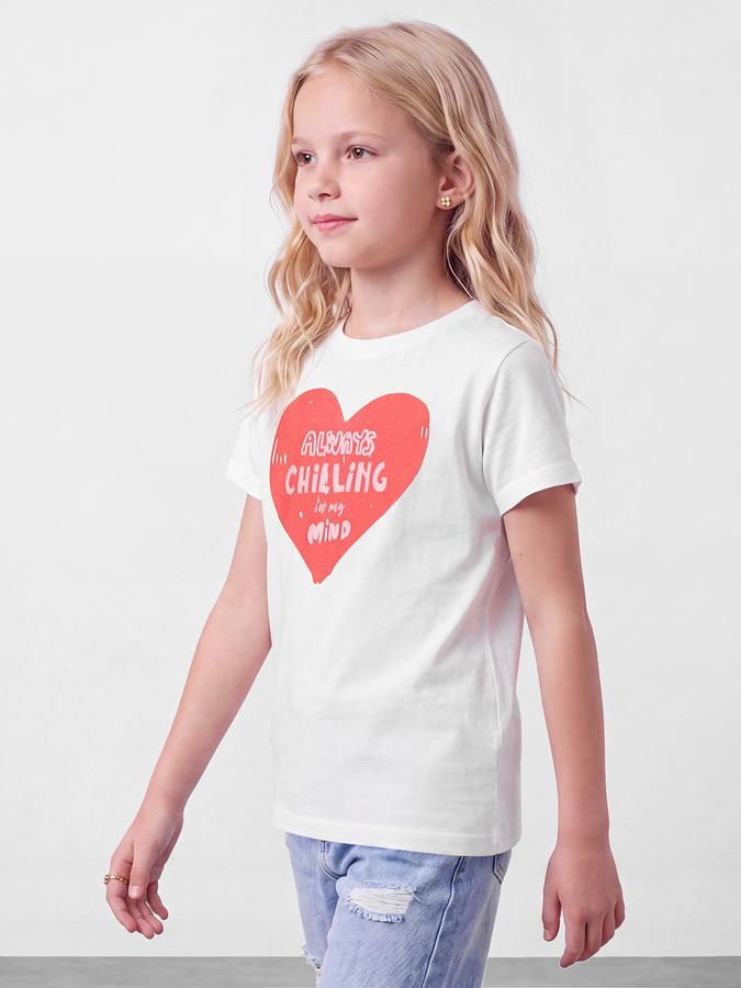 R&B Girls White Typographic Printed  Short Sleeves Pure Cotton T-shirt