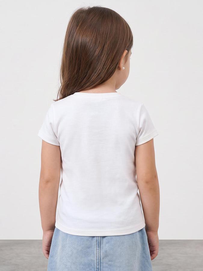 R&B Girls Ivory Teddy Print Short Sleeves Round Neck Pure Cotton T-Shirt