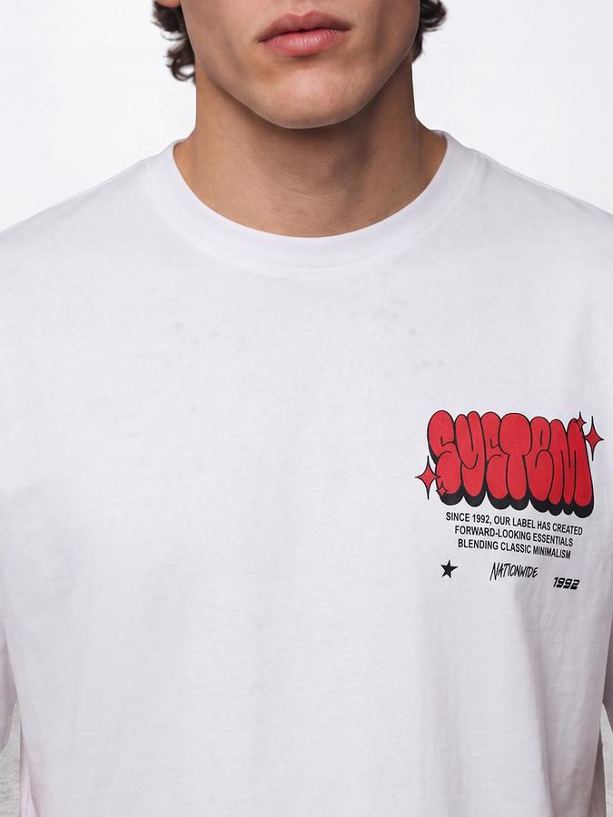 R&B Men White Short Sleeve Round Neck Typography Back Print T-Shirt