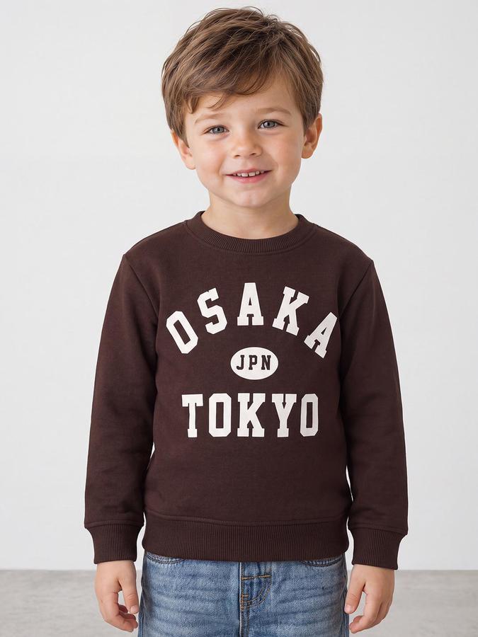 R&B Boys Brown Bold Graphic Round Neck Long Sleeves Regular Fit Sweatshirt