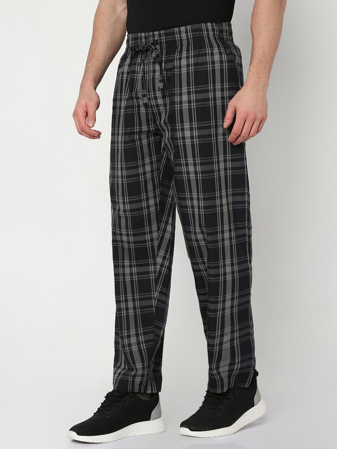 Men Checked Straight Track Pants with Drawstring Waist image number 1