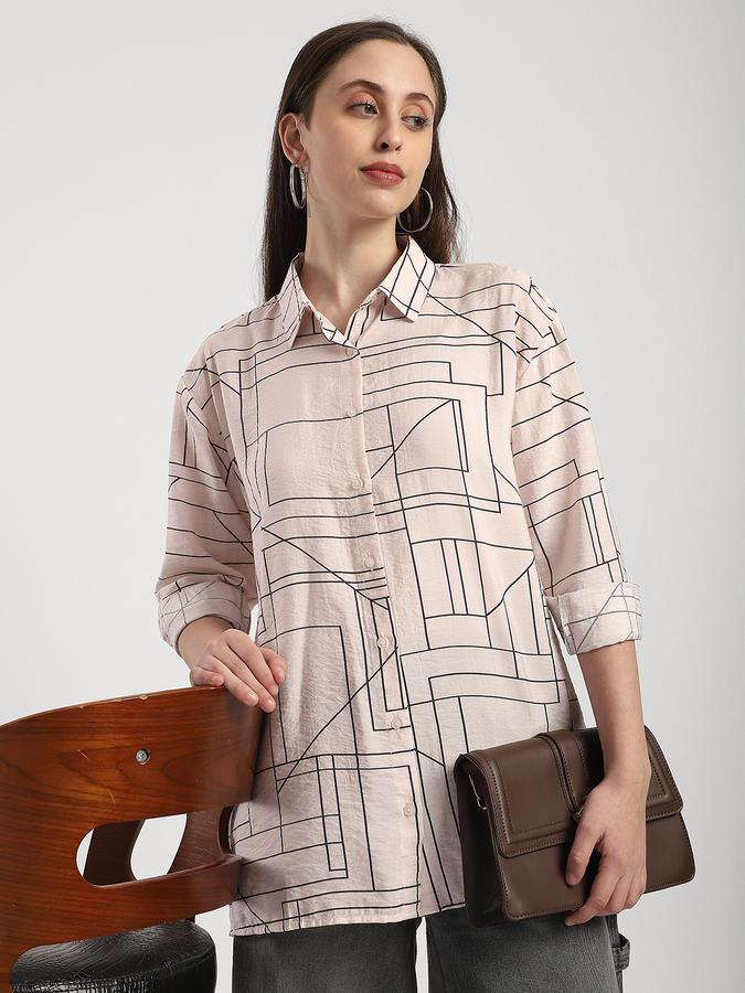R&B Women Ivory Geometric Print Longline Shirt
