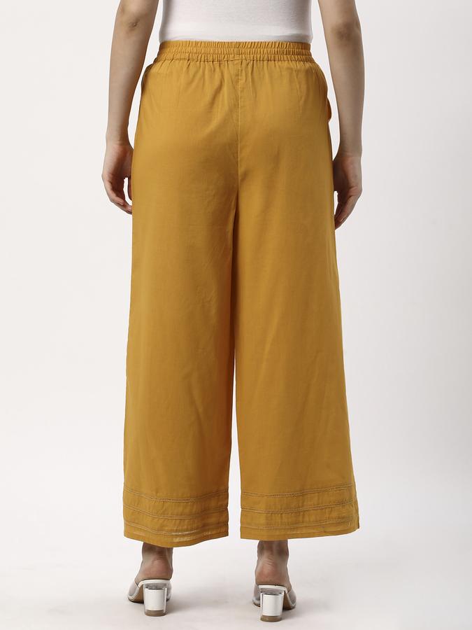 Women Cotton Palazzo Elasticated Waist Solid Trousers