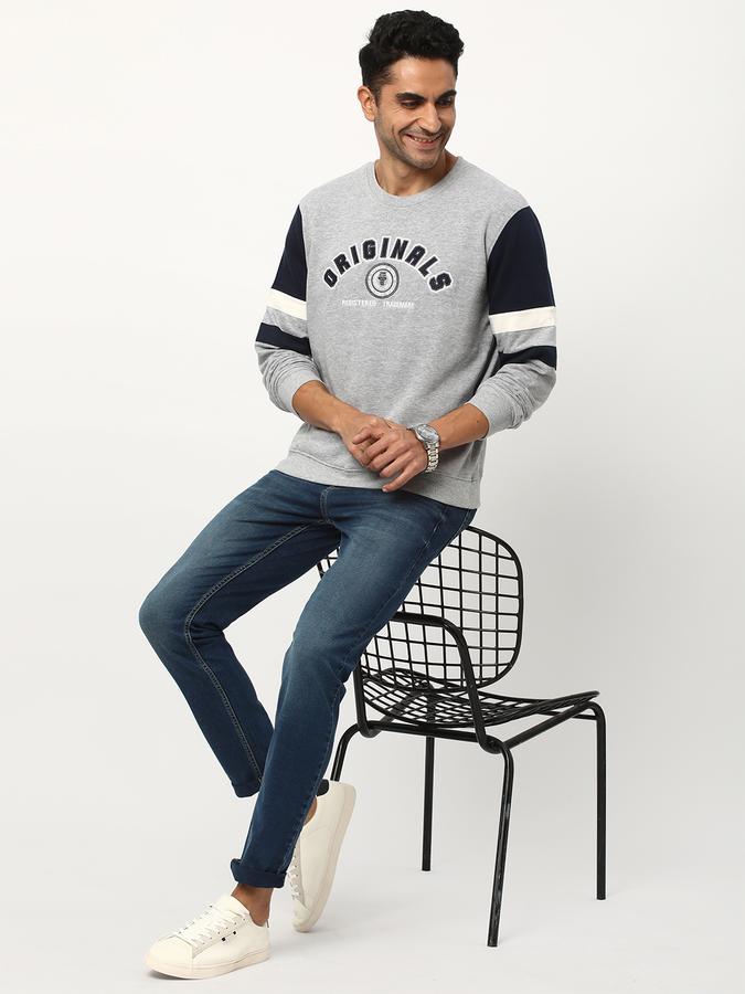 Men Cotton Regular Fit Crew Neck Graphic Sweatshirt