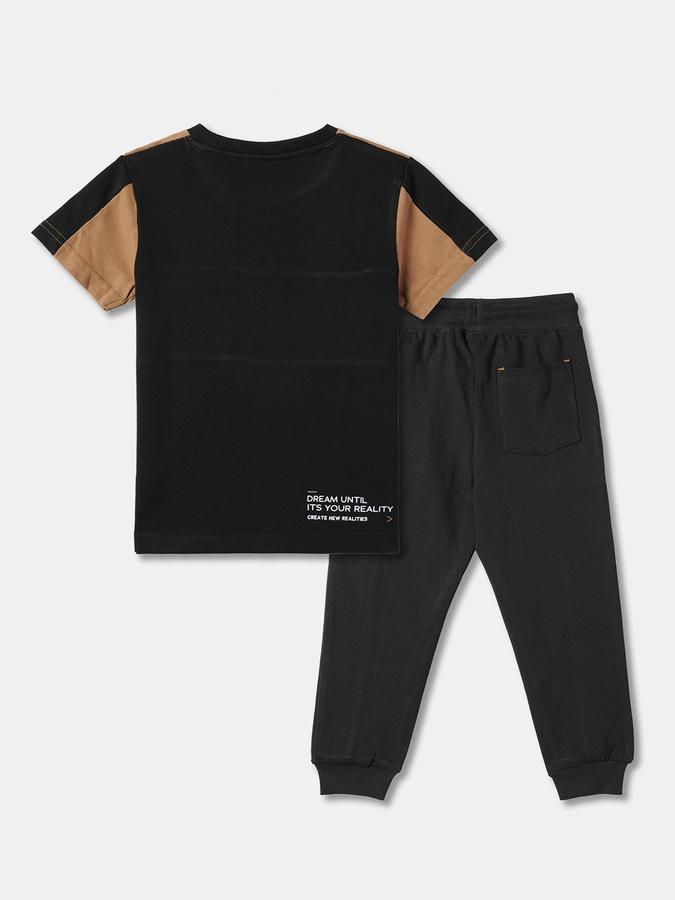 Boys Cotton Colorblock T-Shirt And Drawstring Trousers Set
