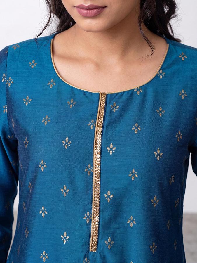 R&B Women Blue Ethnic Motifs Print  Round Neck Long Sleeves Straight Kurta