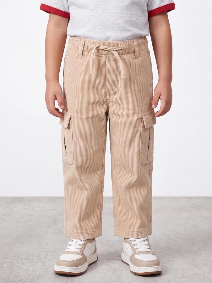 R&B Boys Beige Textured Draw Cord Cargo Pant 