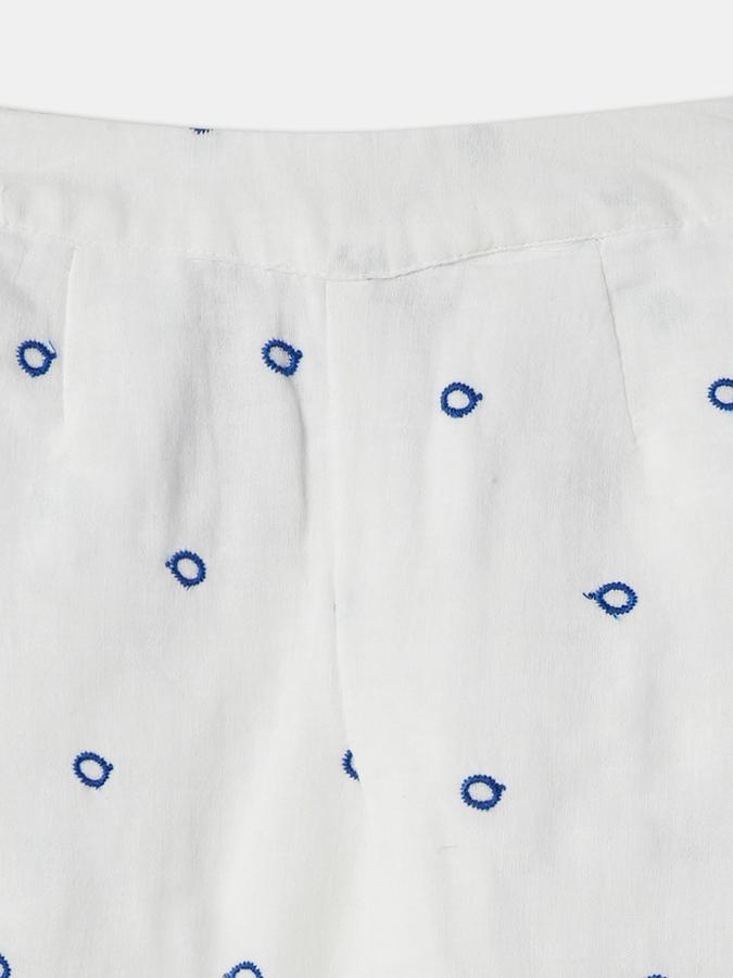 Girls Cotton Wide Leg Elastic Waist Embroidered Pants