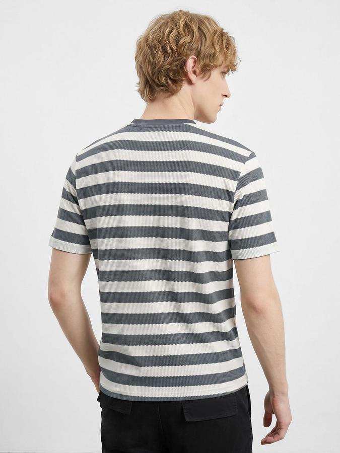 R&B Grey Men Striped Short Sleeves Tshirt