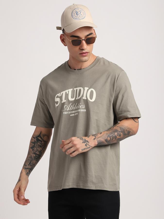 Men Cotton Relaxed Fit Crew Neck Typographic T-shirt