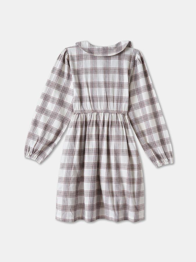 Girls Cotton Fit And Flare Collared Neck Plaid Dress