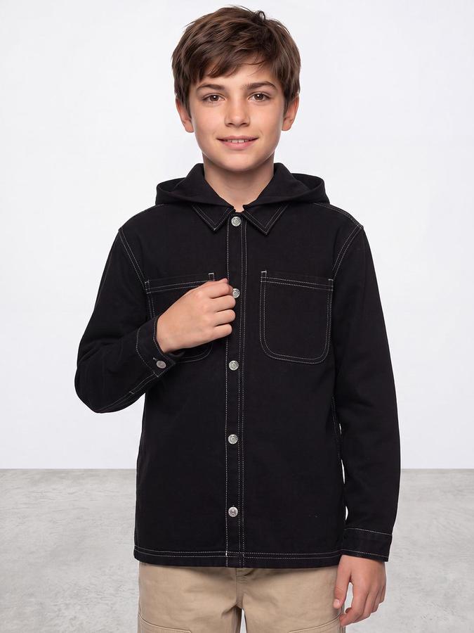 R&B Boys Black Solid Long Sleeves Regular Fit Denim Shirt