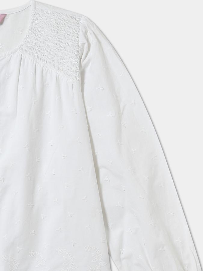 Girls Regular Fit Long Sleeve Smocked Blouse Top