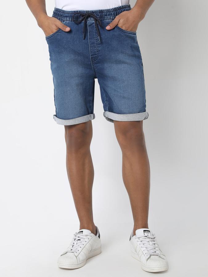 Boys Denim Regular Fit Drawstring Cuffed Hem Shorts