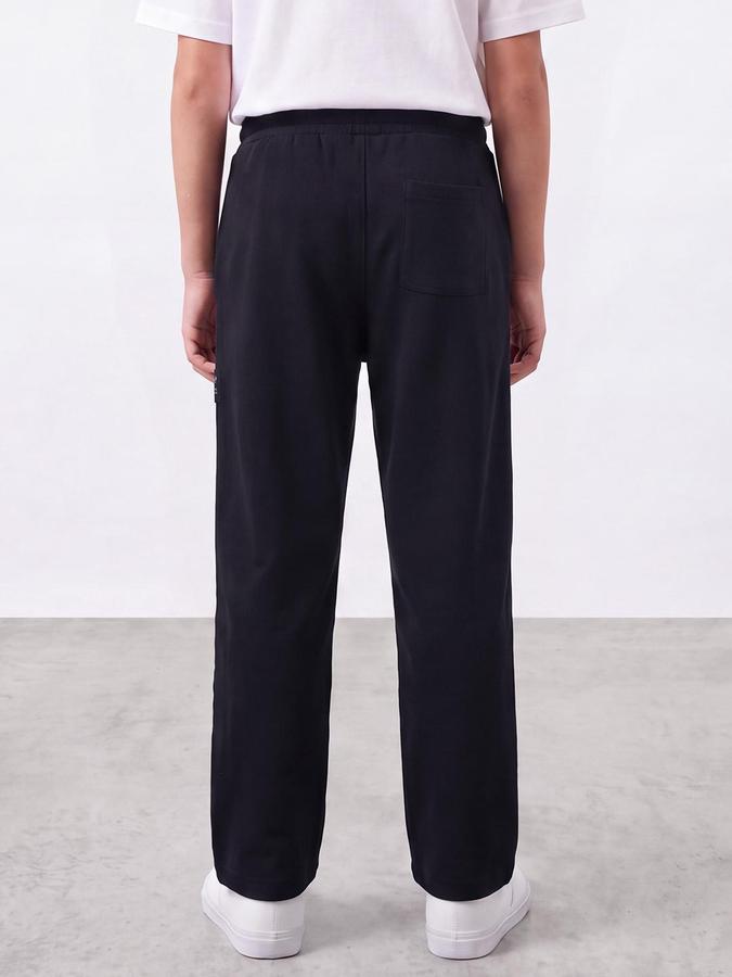 R&B Boys Navy Blue Solid Casual Pant 