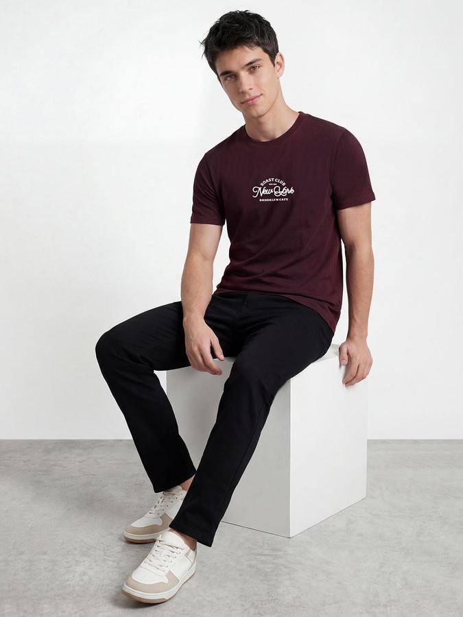 R&B Maroon Men Printed Short Sleeves Tshirt