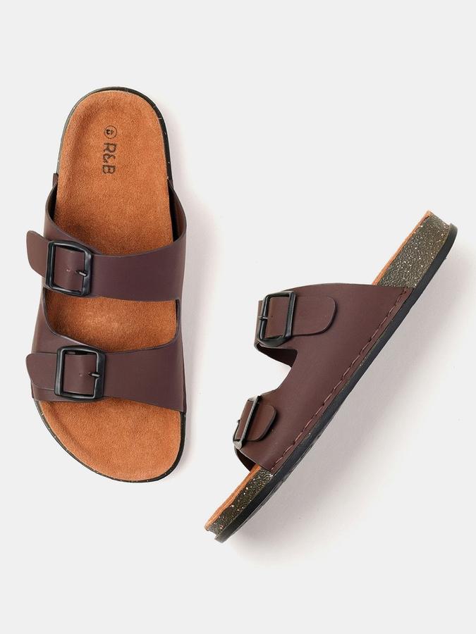 R&B Men Brown Solid Buckle Detailing Comfort Flat Sandals