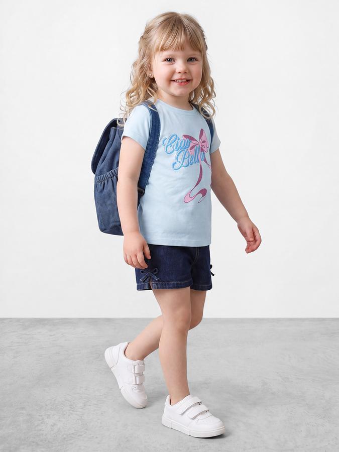 R&B Girls Light Blue Glitter Graphic Short Sleeves Tshirt