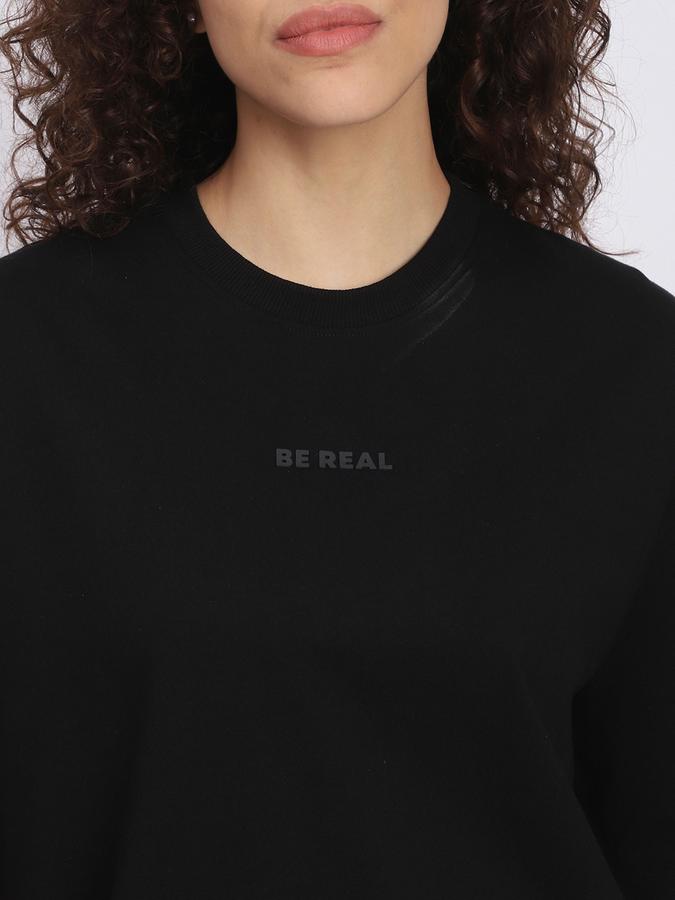 Women Cotton Relaxed Fit Crew Neck Typographic Top