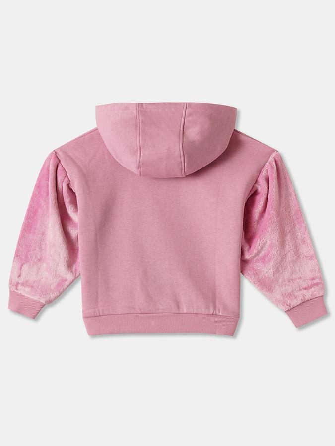 Girls Cotton Blend Regular Fit Hooded Graphic Hoodie