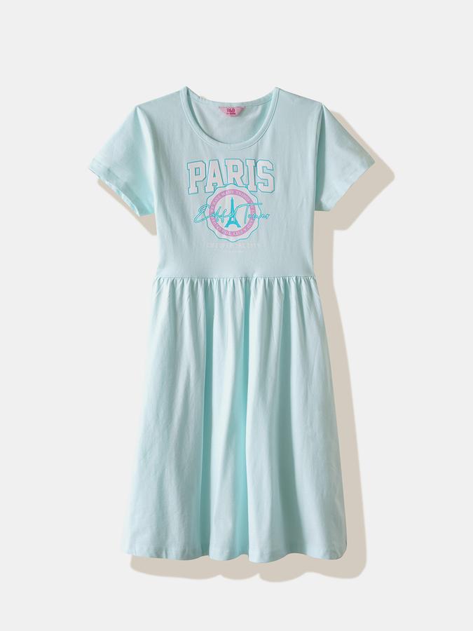 Girls Cotton Regular Fit Round Neck Printed Dress