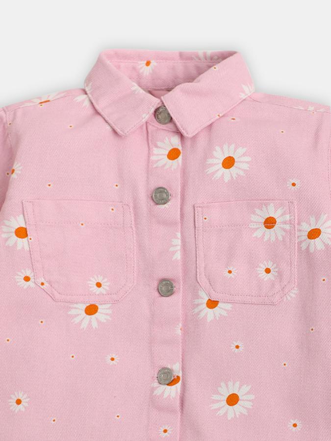 Girls Floral Print Shirt with Patch Pocket image number 2