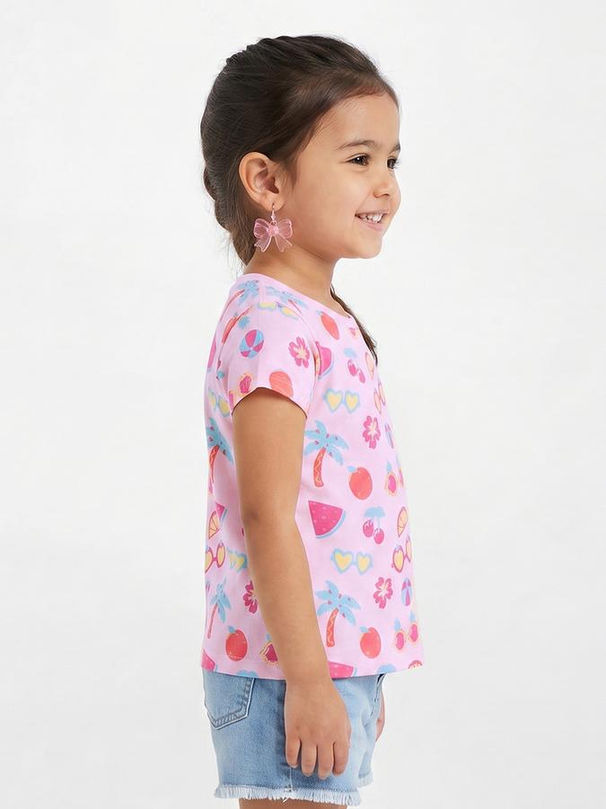 R&B Girls Pink Regular Fit Graphic Print Short Sleeve T-shirt