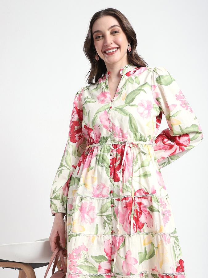 Women Cotton A-Line Midi Floral Dress