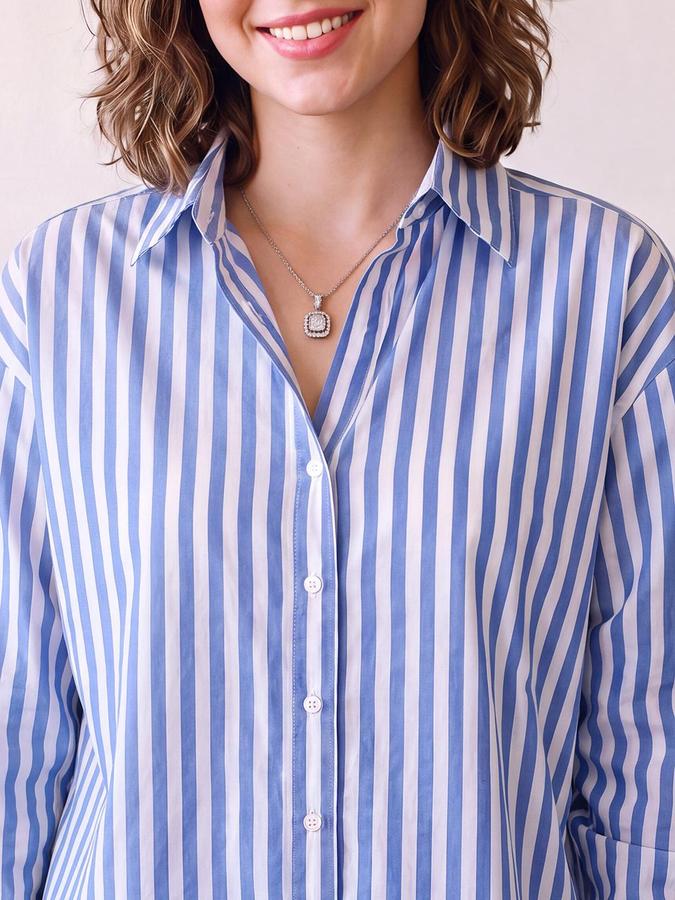 R&B Women Blue Vertical Stripes Long Sleeves Regular Fit Shirt
