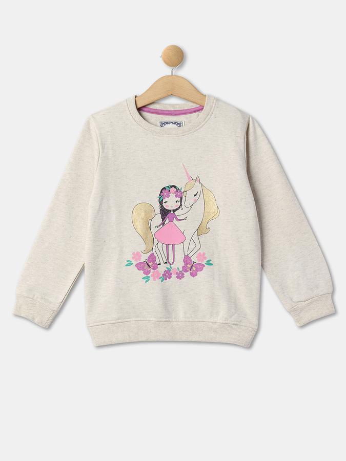 Girls Cotton Regular Fit Crew Neck Graphic Sweatshirt
