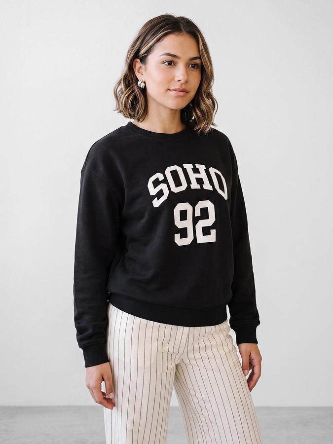 R&B Women Espresso Graphic Print Round Neck Long Sleeves Sweatshirt