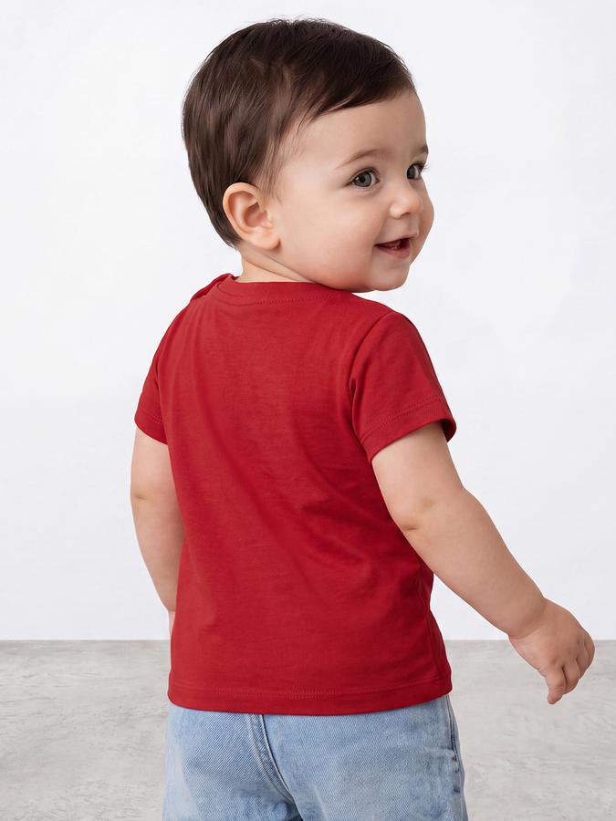 R&B Boys Red Graphic Printed  Short Sleeves Pure Cotton T-shirt