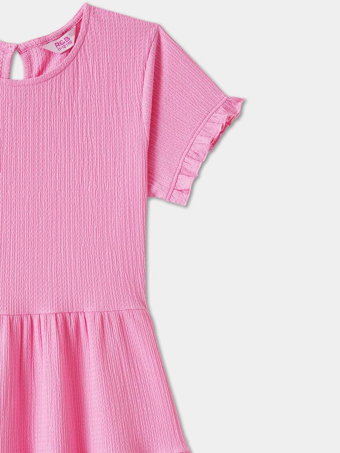 Girls Polyester A-Line Round Neck Tiered Dress