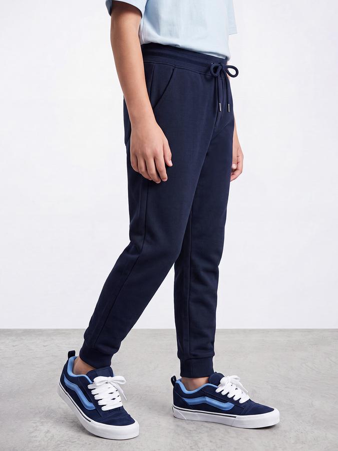 R&B Boys Navy Blue Printed Pure Cotton Mid Rise Joggers