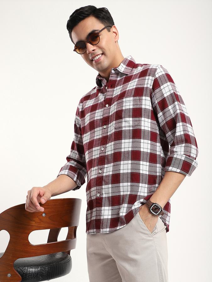 R&B Men's Maroon Checked Shirt