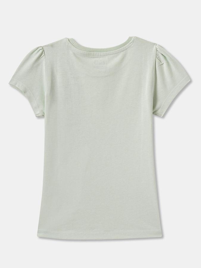 Girls Regular Fit Puff Sleeve Crew Neck T-Shirt