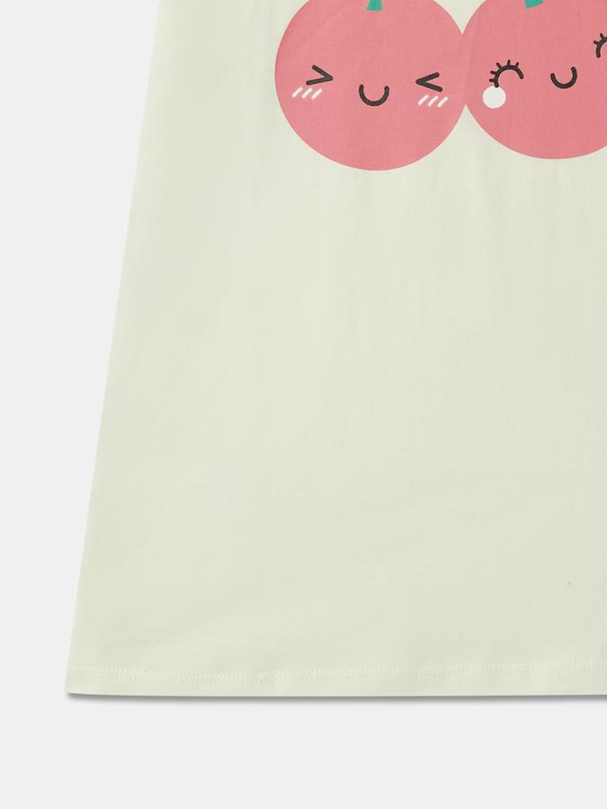 Girls Cotton Graphic Print Round Neck Short Sleeves Sleepwear Set