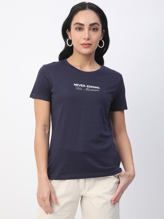 Women Cotton Slim Fit Crew Neck Graphic T-shirt
