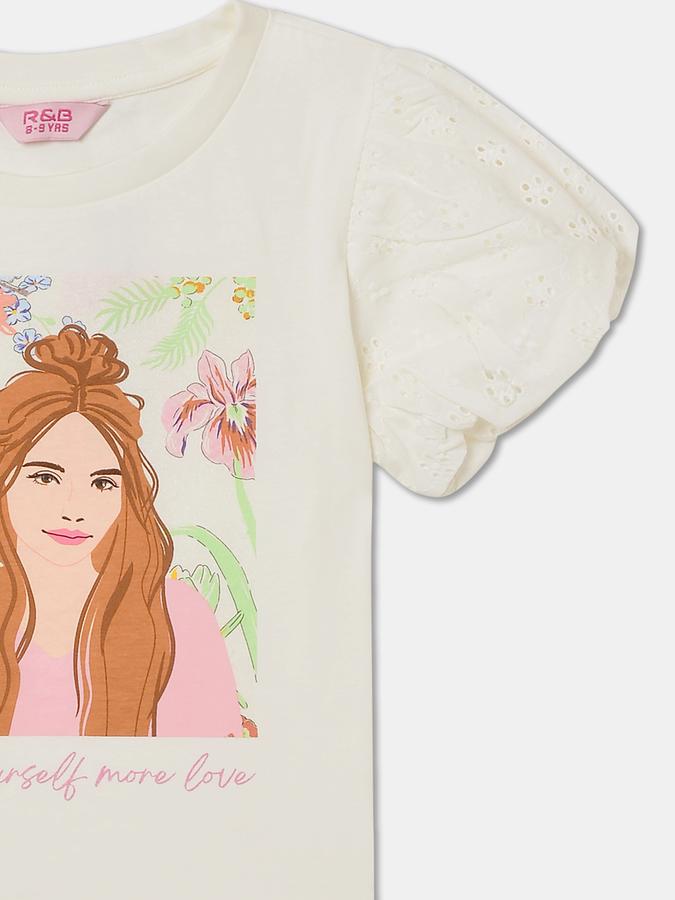 Girls Cotton Regular Fit Crew Neck Graphic T-shirt