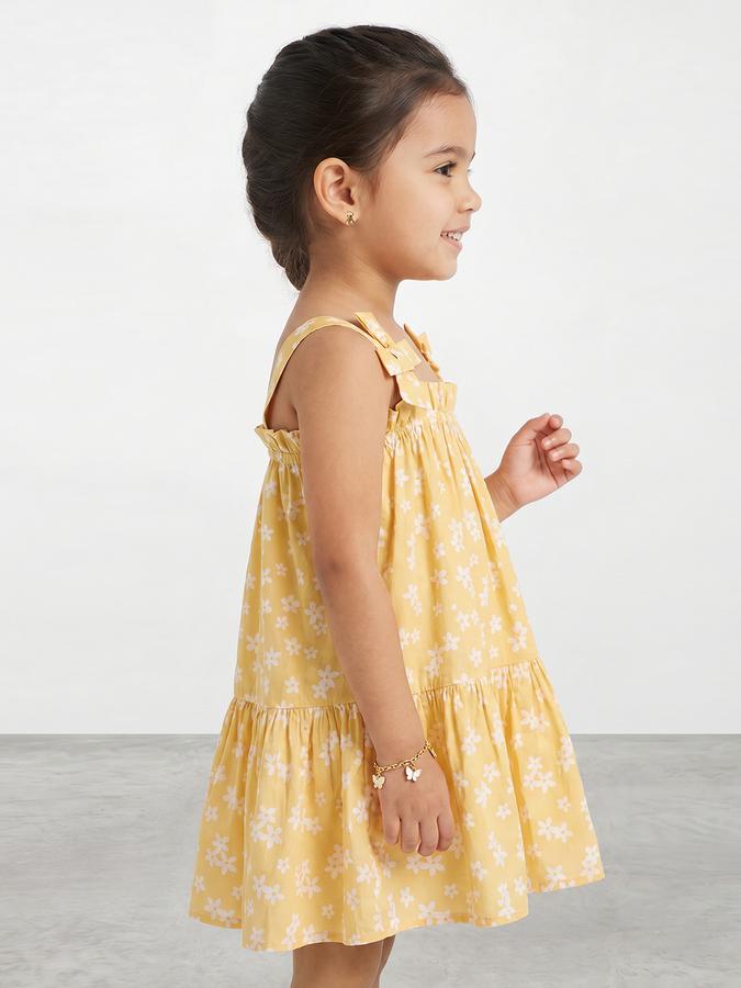 R&B Girl Yellow  Floral Print Pure Cotton Sleeveless A-Line Dress