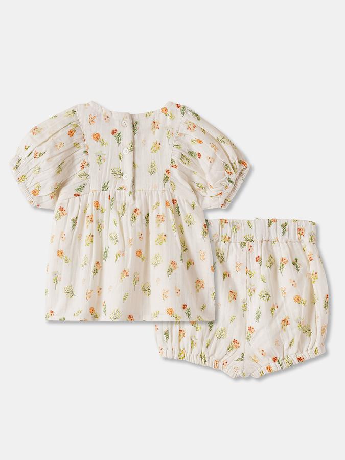 Girls Floral Puff Sleeve Top with Shorts Set