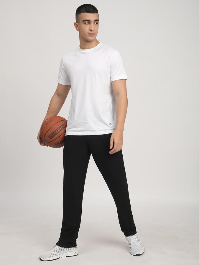Men Cotton Regular Fit Drawstring Waist Open Hem Trackpants