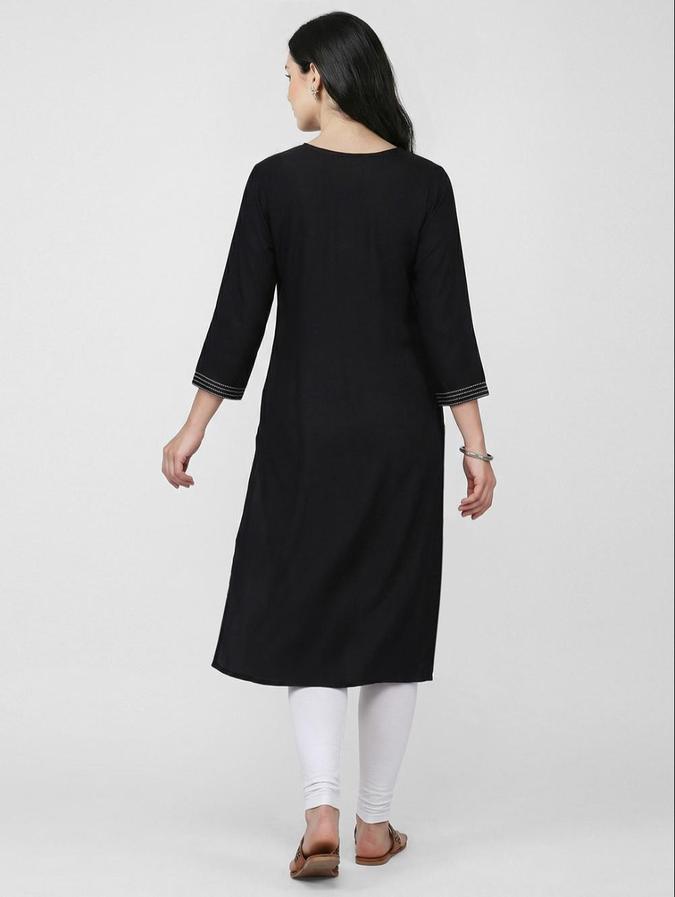 R&B Black Ethnic Motifs Women Three-Quarter Sleeves Kurta