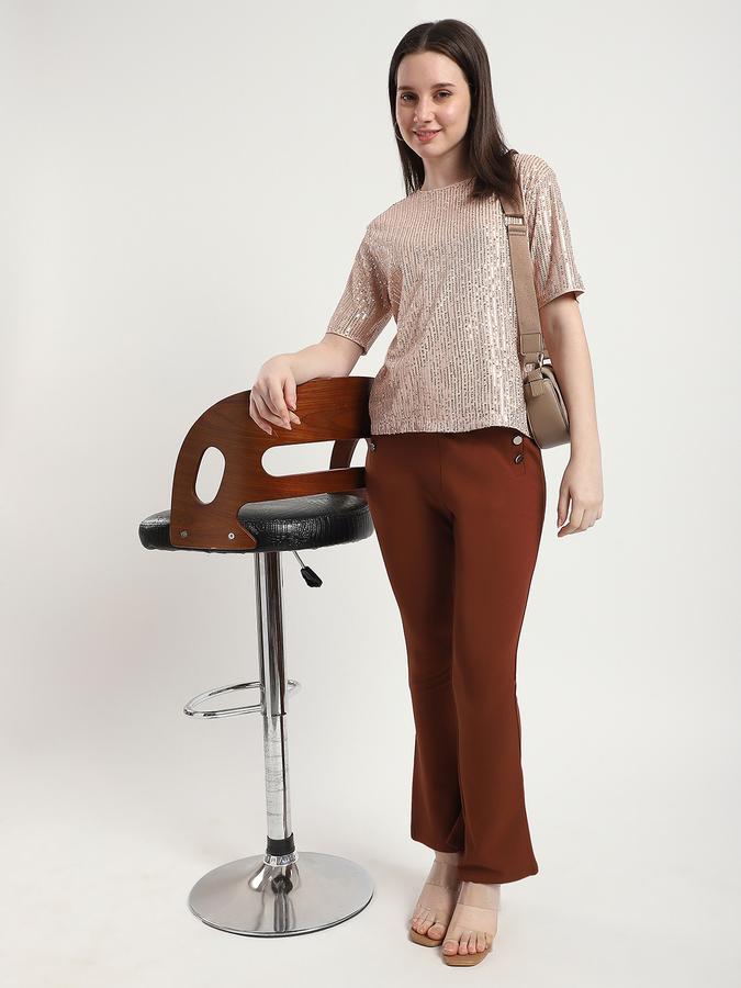 R&B Women Beige Sequin Top