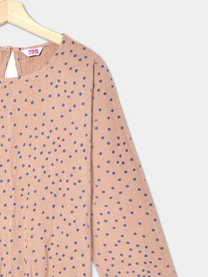 Girls Rayon Regular Fit Crew Neck Long Sleeve Polka Dot Top
